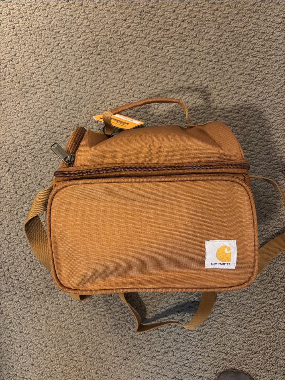 Carhartt Tan Insulated 12 can 2 compartment lunch cooler with Logo Patch